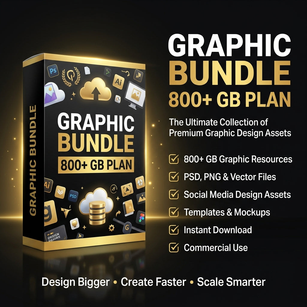 800GB Graphic Design Bundle – PSD, PNG, Mockups, Templates & Assets
